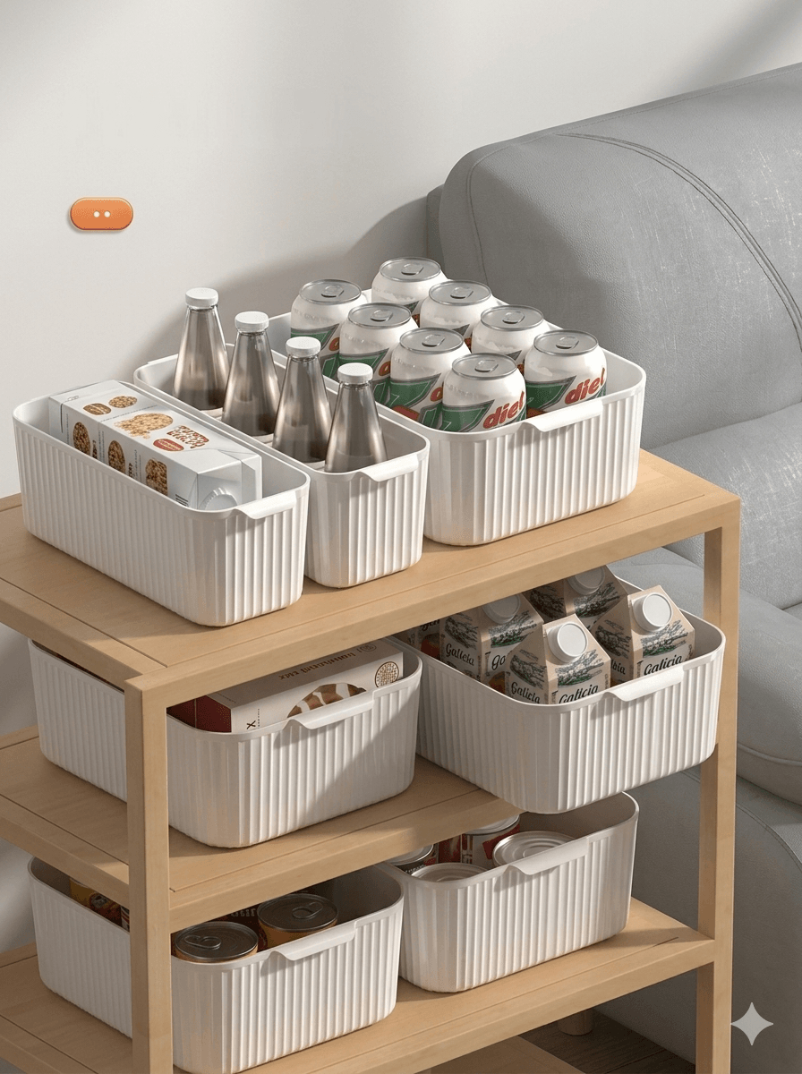 Multifunctional Clear Storage Bin with Built-in Handles - Stackable Organizer for Kitchen Cabinet, Pantry, & Bathroom Vanity