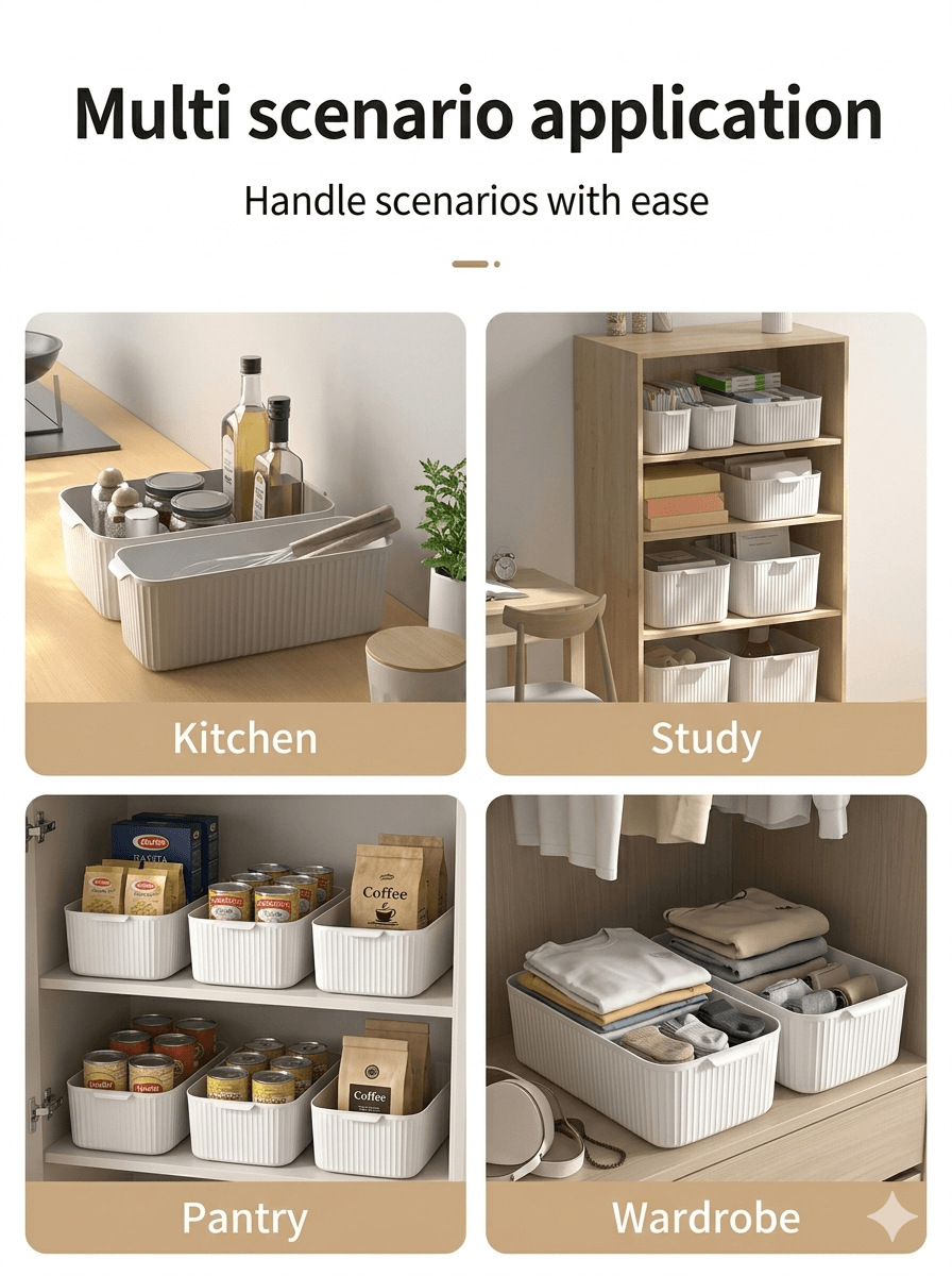 Multifunctional Clear Storage Bin with Built-in Handles - Stackable Organizer for Kitchen Cabinet, Pantry, & Bathroom Vanity