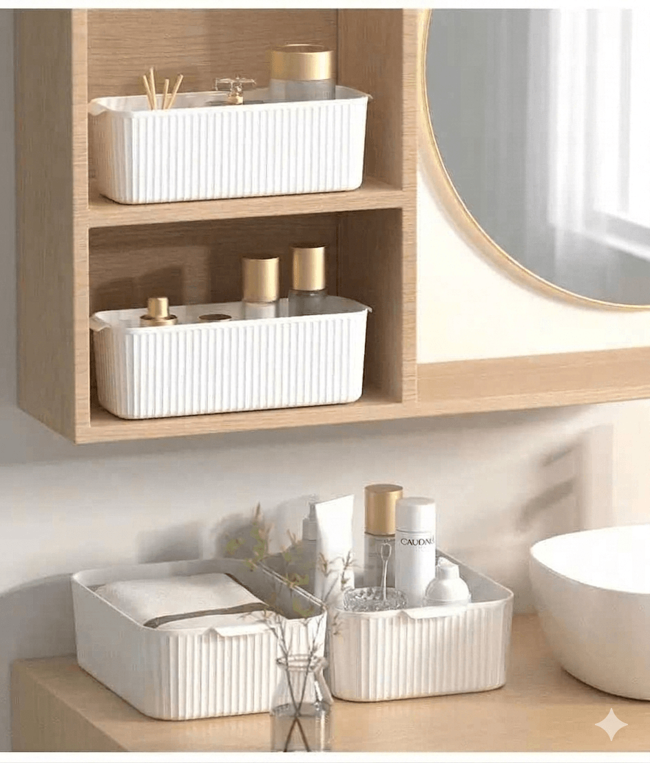 Multifunctional Clear Storage Bin with Built-in Handles - Stackable Organizer for Kitchen Cabinet, Pantry, & Bathroom Vanity