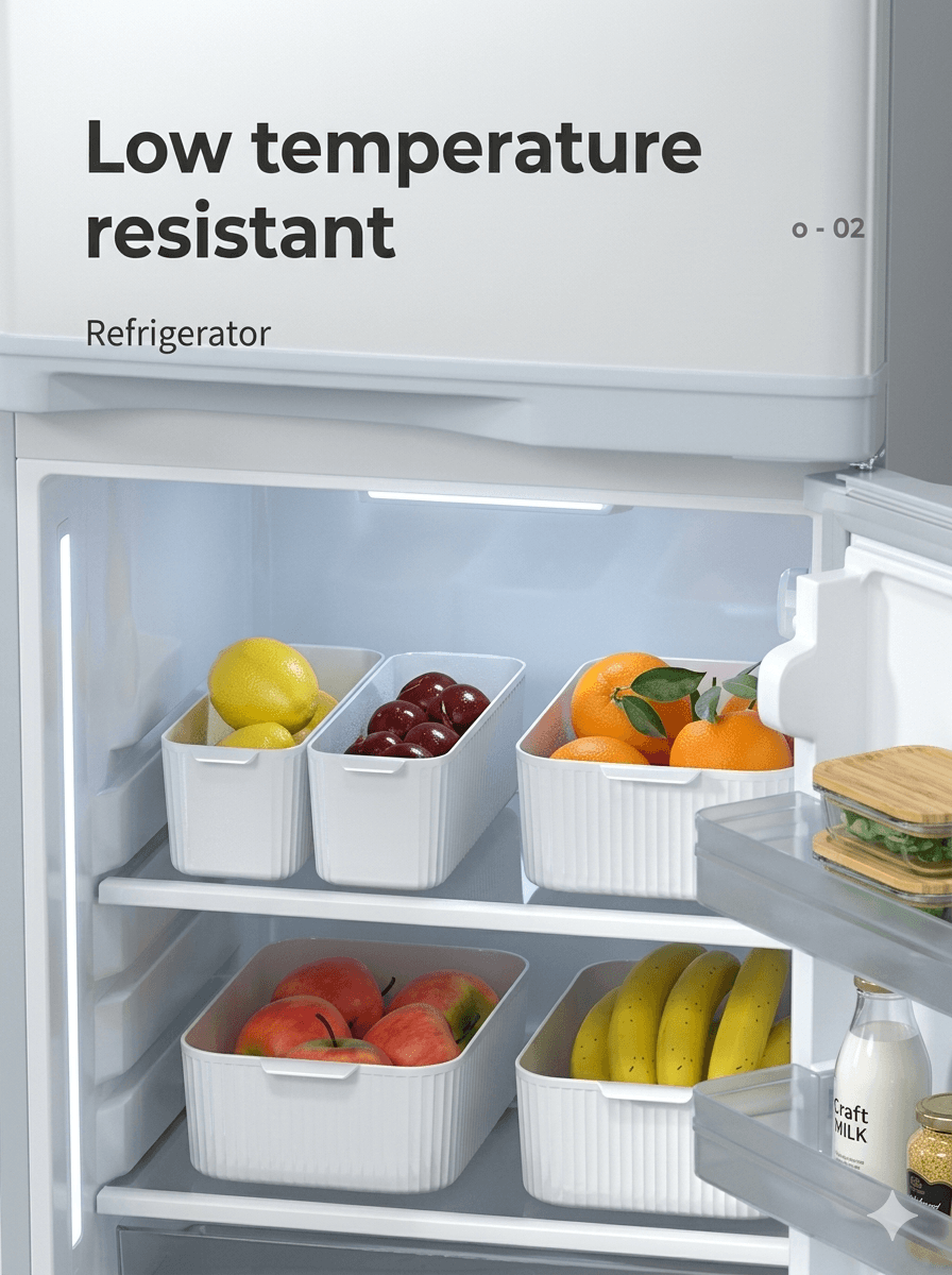 Multifunctional Clear Storage Bin with Built-in Handles - Stackable Organizer for Kitchen Cabinet, Pantry, & Bathroom Vanity