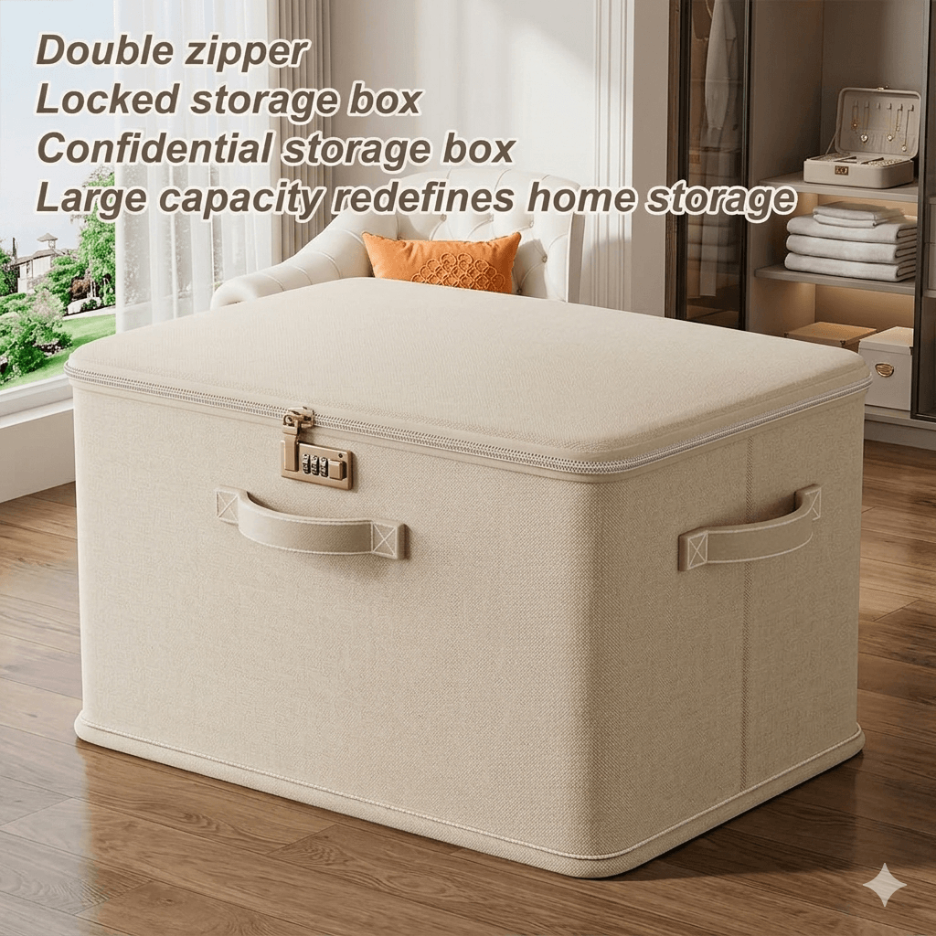 Lockable Clothes Organizer with Lid | Secure Storage Box for Jeans & Sweaters | Washable Fabric Drawer Dividers | Large Wardrobe Shelf Bins for Blankets & Linens