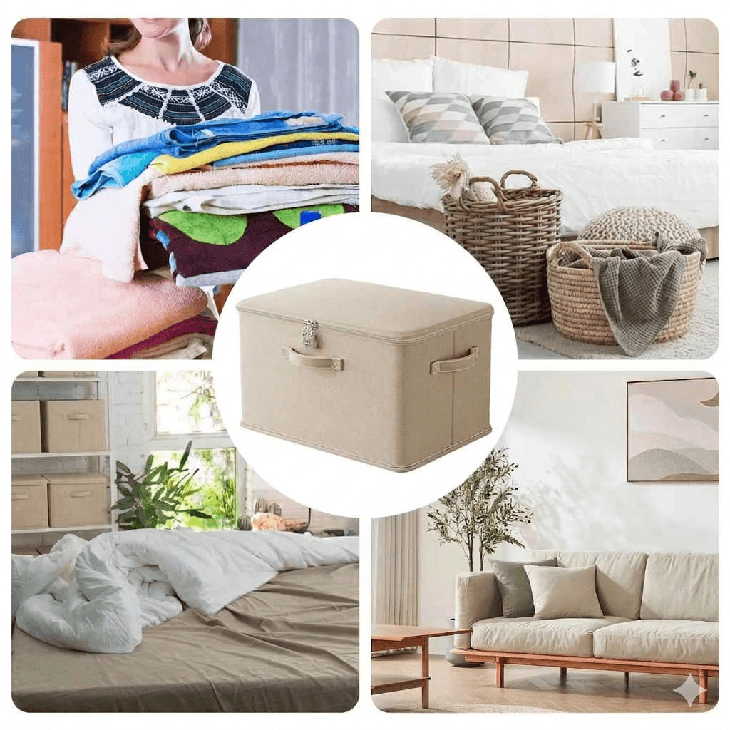 Lockable Clothes Organizer with Lid | Secure Storage Box for Jeans & Sweaters | Washable Fabric Drawer Dividers | Large Wardrobe Shelf Bins for Blankets & Linens