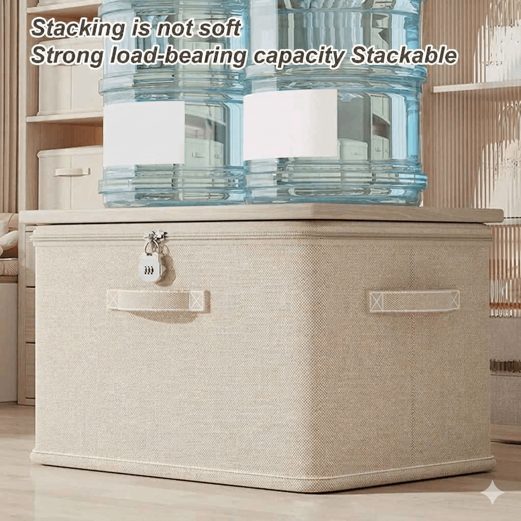 Lockable Clothes Organizer with Lid | Secure Storage Box for Jeans & Sweaters | Washable Fabric Drawer Dividers | Large Wardrobe Shelf Bins for Blankets & Linens