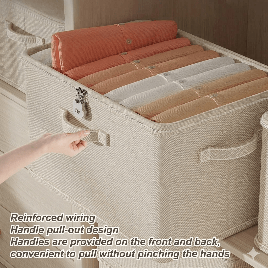 Lockable Clothes Organizer with Lid | Secure Storage Box for Jeans & Sweaters | Washable Fabric Drawer Dividers | Large Wardrobe Shelf Bins for Blankets & Linens