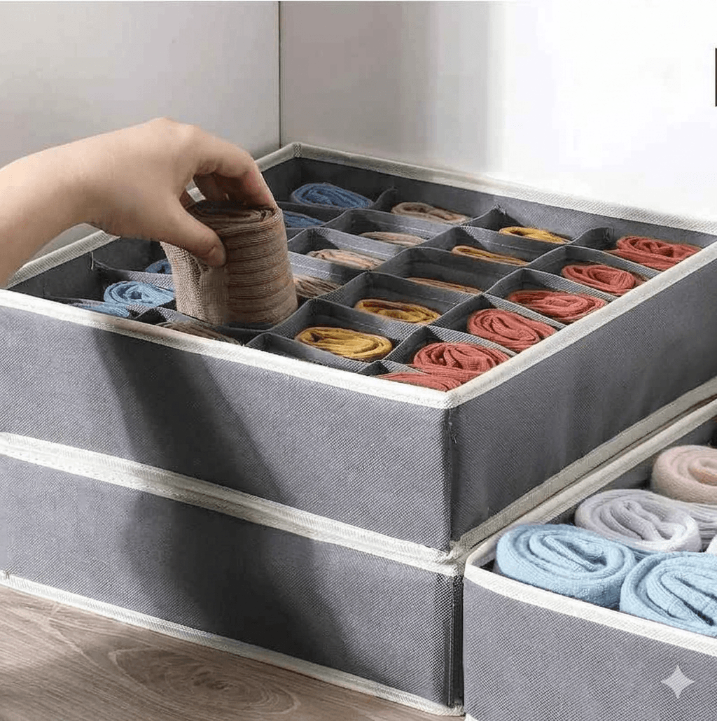 Foldable Drawer Organizers for Underwear & Socks | Bra Storage Box with Compartments | Necktie & Scarf Divider Case for Closet | Washable Fabric Storage Bin