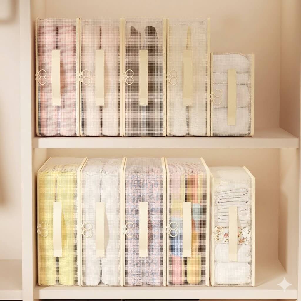 Sheet Storage Organizer with Sturdy Handles | Stackable Bedding Container for Duvet Covers, Blankets & Pillowcases | Space-Saving Closet Organizers for Home & Dorm