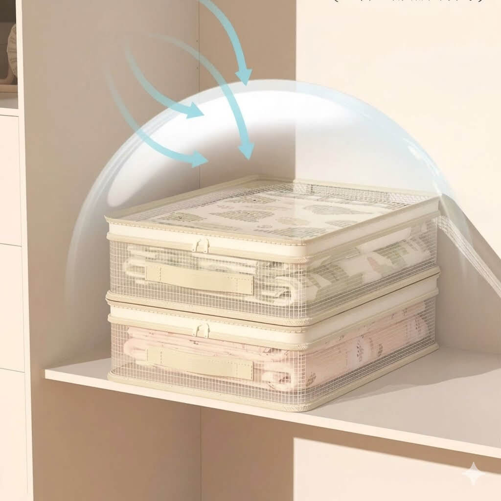 Sheet Storage Organizer with Sturdy Handles | Stackable Bedding Container for Duvet Covers, Blankets & Pillowcases | Space-Saving Closet Organizers for Home & Dorm