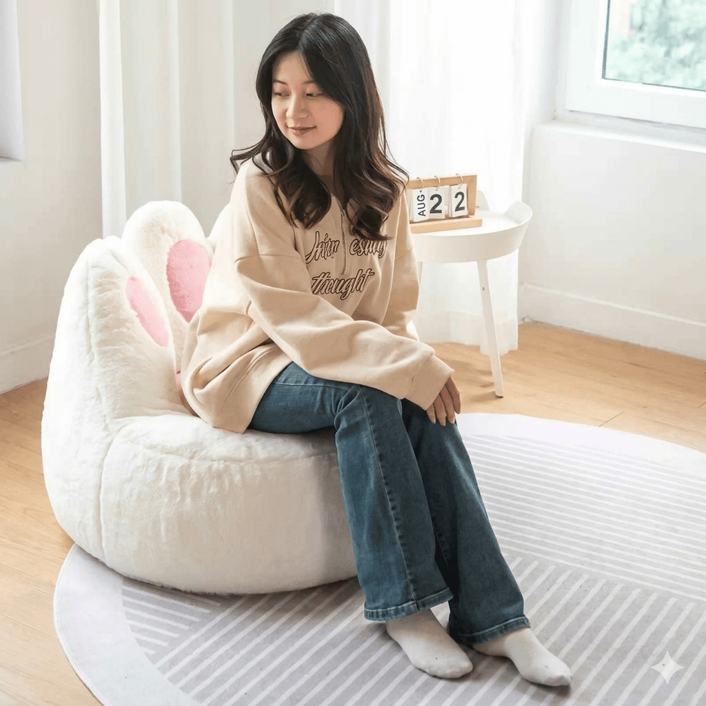 Plush Cat Paw Bean Bag Chair Cover - Giant Animal Shaped Floor Sofa Case, Soft Tatami Lounger for Living Room, Balcony & Small Spaces