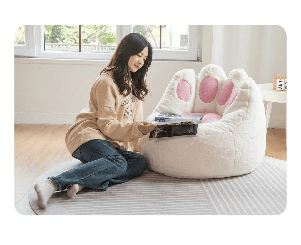 Plush Cat Paw Bean Bag Chair Cover - Giant Animal Shaped Floor Sofa Case, Soft Tatami Lounger for Living Room, Balcony & Small Spaces