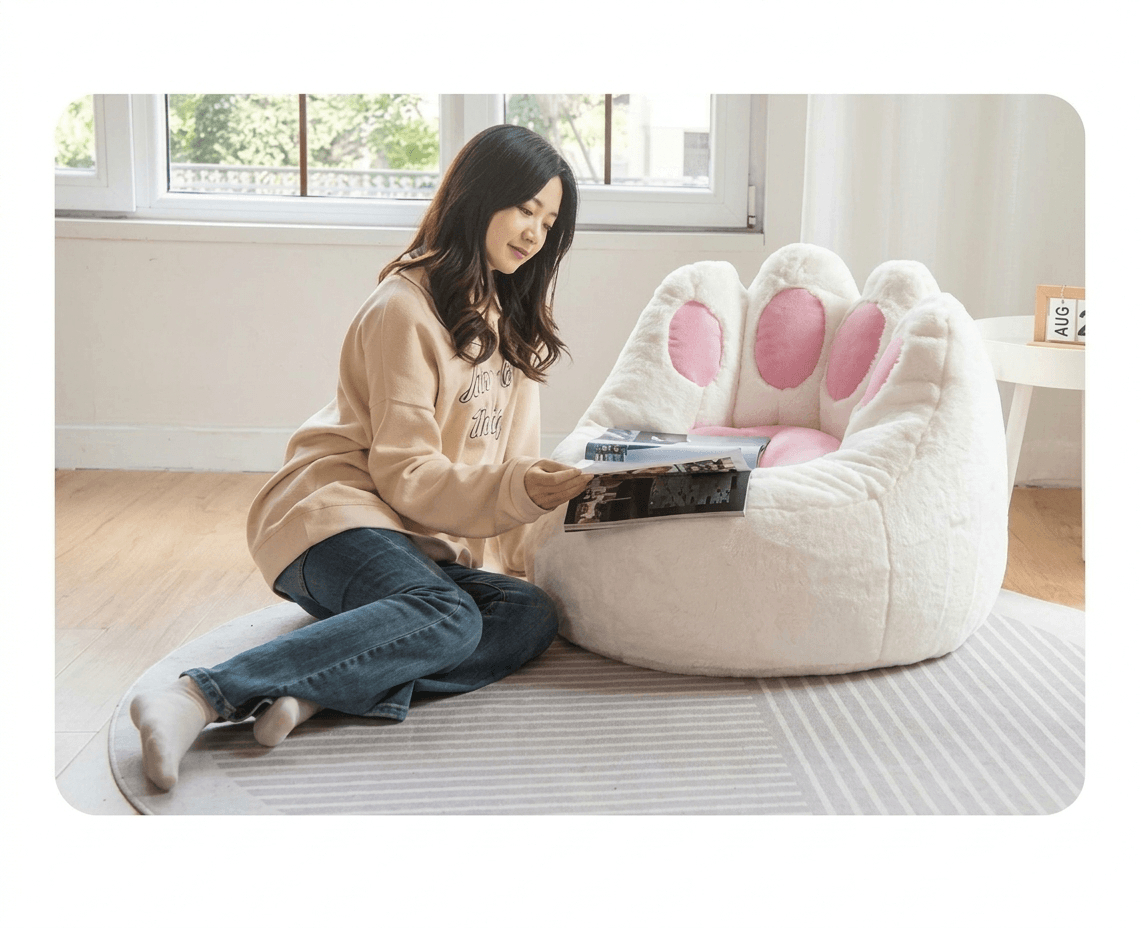 Plush Cat Paw Bean Bag Chair Cover - Giant Animal Shaped Floor Sofa Case, Soft Tatami Lounger for Living Room, Balcony & Small Spaces