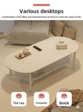 Minimalist Double-Layer Oval Table: Small Footprint, Max Storage. Say Goodbye to Living Room Clutter