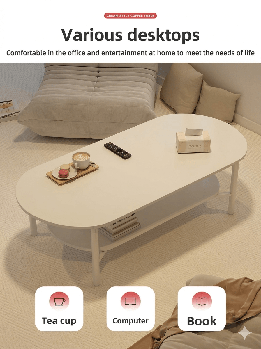 Minimalist Double-Layer Oval Table: Small Footprint, Max Storage. Say Goodbye to Living Room Clutter