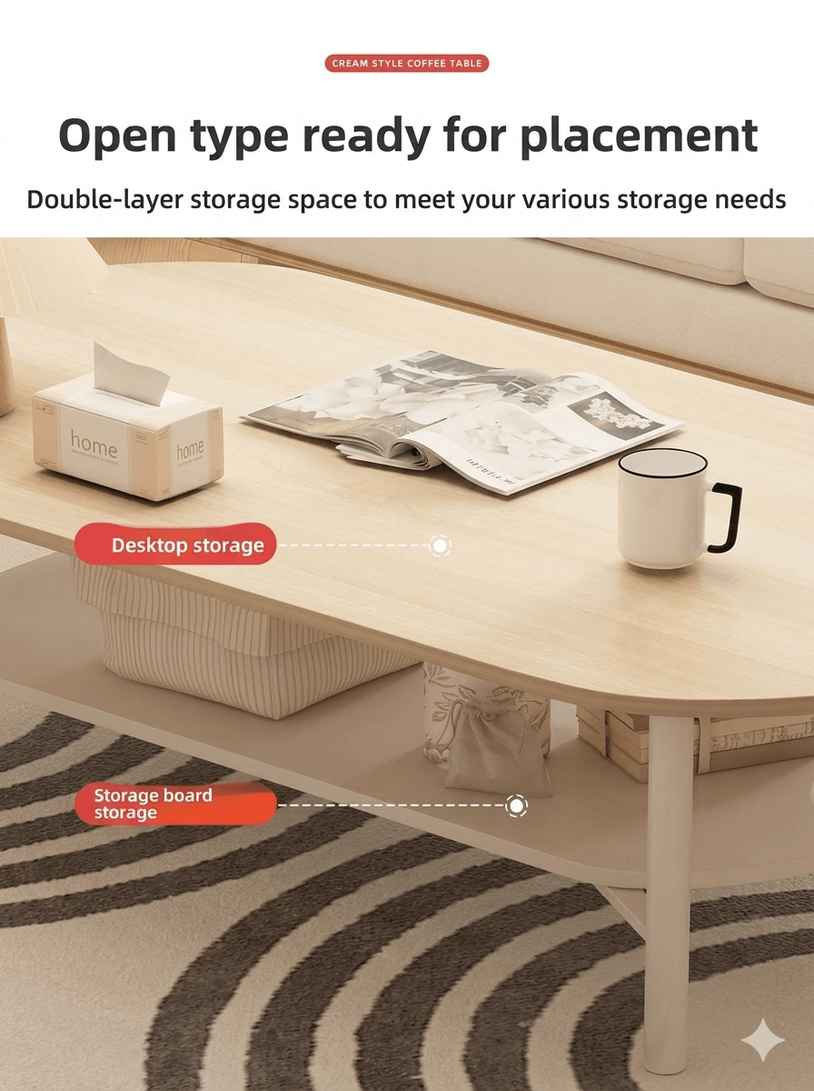 Minimalist Double-Layer Oval Table: Small Footprint, Max Storage. Say Goodbye to Living Room Clutter