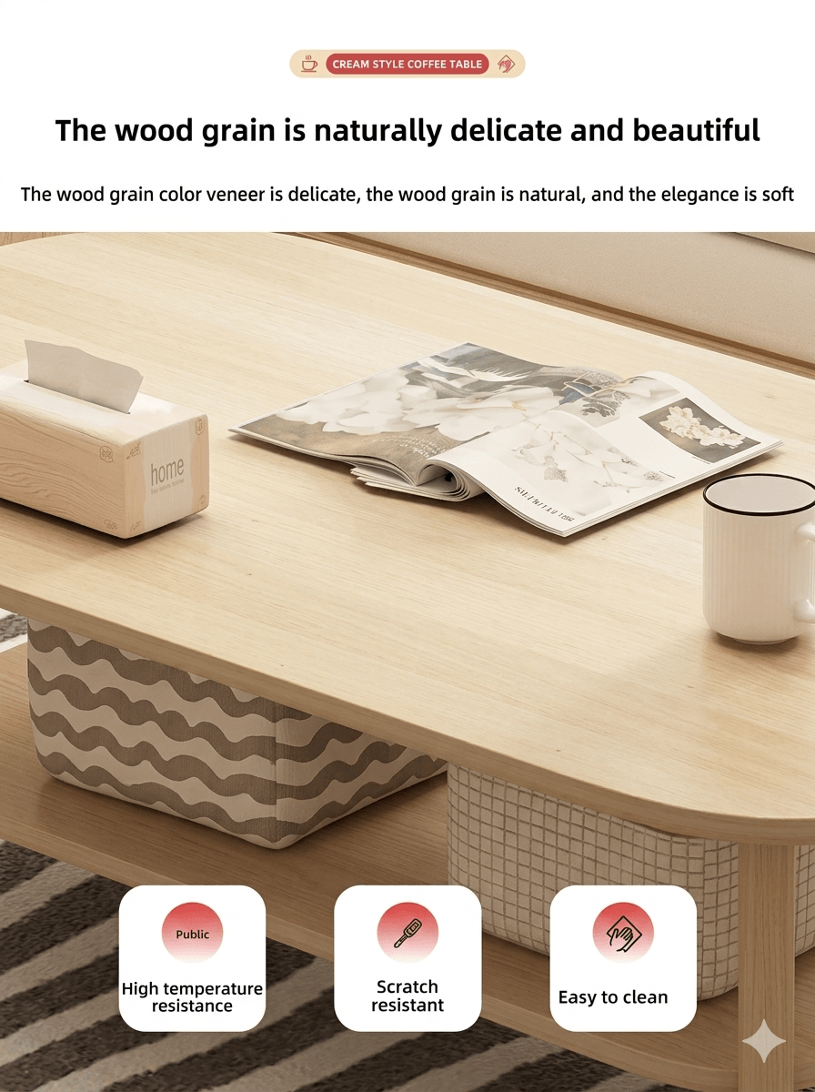 Minimalist Double-Layer Oval Table: Small Footprint, Max Storage. Say Goodbye to Living Room Clutter
