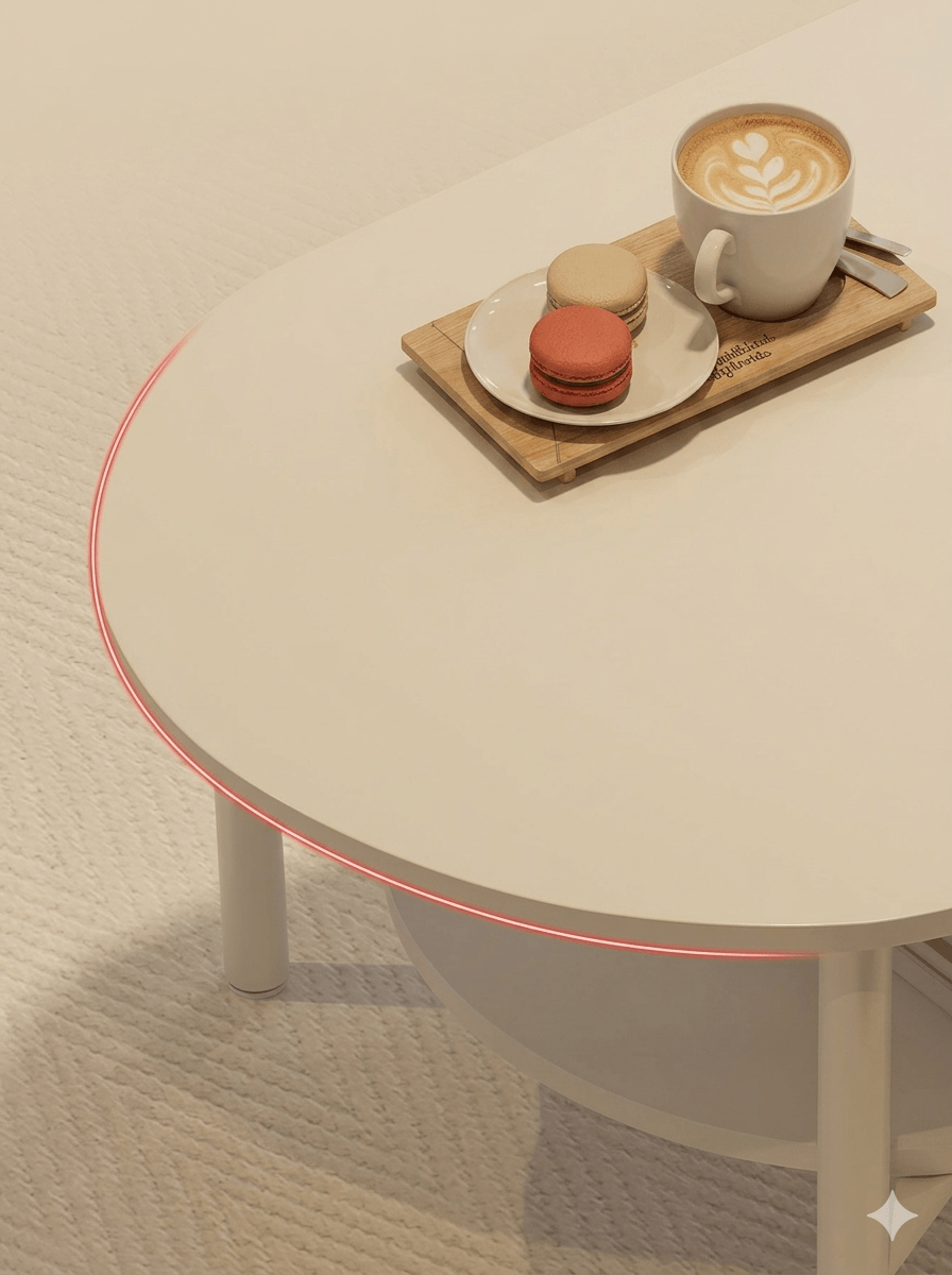 Minimalist Double-Layer Oval Table: Small Footprint, Max Storage. Say Goodbye to Living Room Clutter
