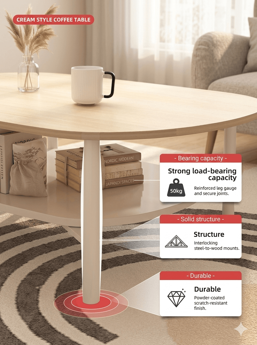 Minimalist Double-Layer Oval Table: Small Footprint, Max Storage. Say Goodbye to Living Room Clutter