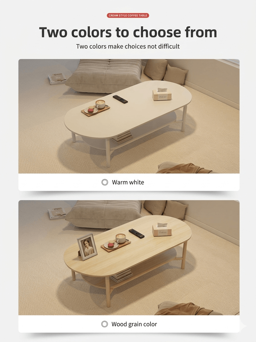 Minimalist Double-Layer Oval Table: Small Footprint, Max Storage. Say Goodbye to Living Room Clutter