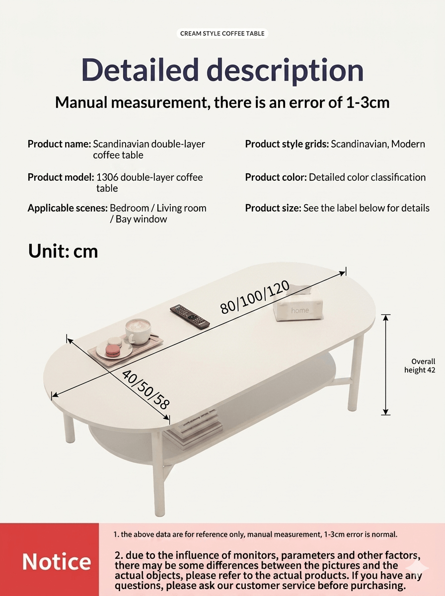 Minimalist Double-Layer Oval Table: Small Footprint, Max Storage. Say Goodbye to Living Room Clutter