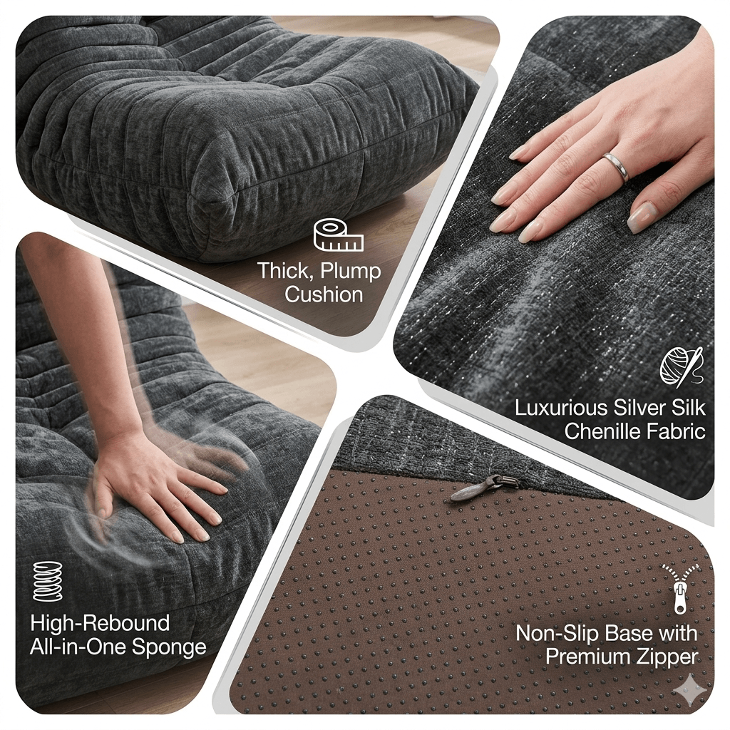 Cloud-Soft Memory Foam Bean Bag Chair - Extra Large Adult Lounger in Faux Fur, Ergonomic Floor Sofa for Living Room & Bedroom