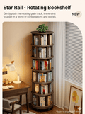 Modern Oak Rotating Bookcase: Mobile Space-Saving Solid Wood Storage Tower, Round Spinning Display Shelf for Living Room & Study