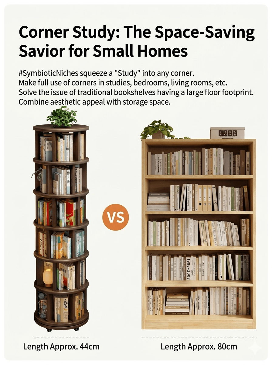 Modern Oak Rotating Bookcase: Mobile Space-Saving Solid Wood Storage Tower, Round Spinning Display Shelf for Living Room & Study