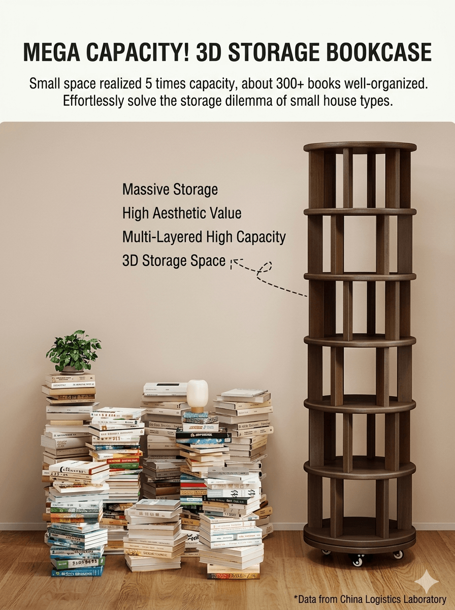 Modern Oak Rotating Bookcase: Mobile Space-Saving Solid Wood Storage Tower, Round Spinning Display Shelf for Living Room & Study