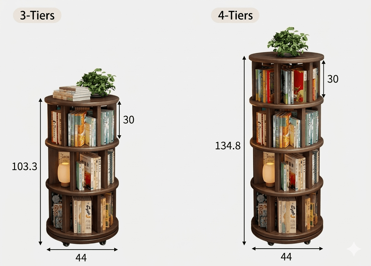Modern Oak Rotating Bookcase: Mobile Space-Saving Solid Wood Storage Tower, Round Spinning Display Shelf for Living Room & Study
