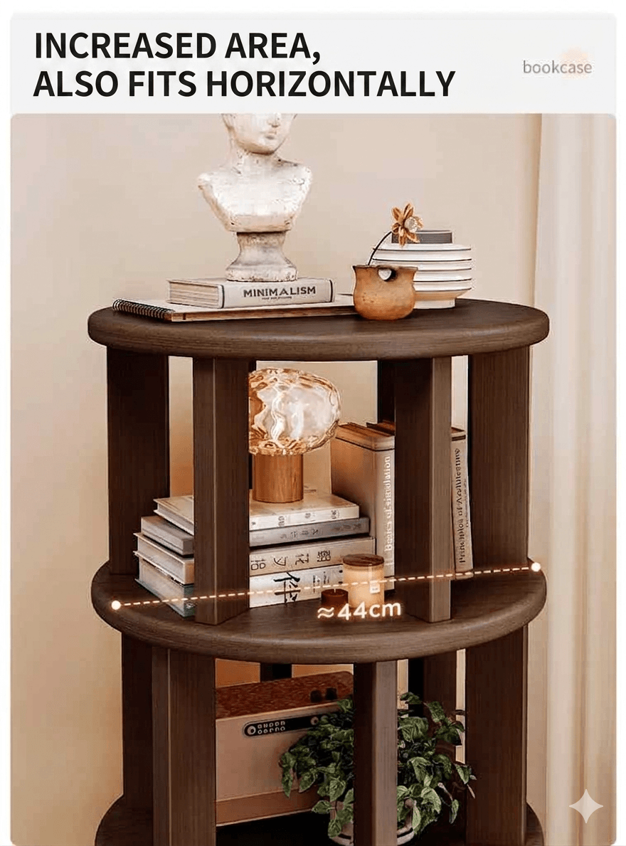 Modern Oak Rotating Bookcase: Mobile Space-Saving Solid Wood Storage Tower, Round Spinning Display Shelf for Living Room & Study